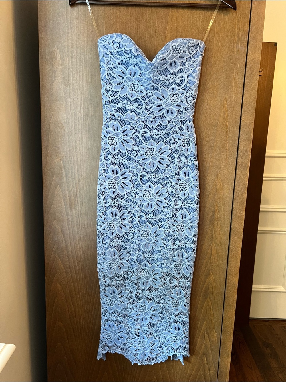 Nookie Light Blue Lace Strapless Midi Dress